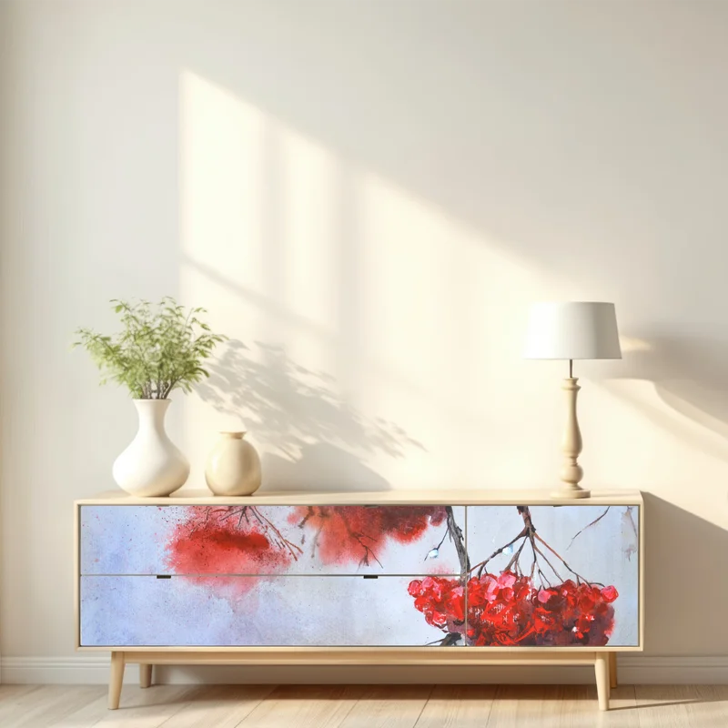 Repositionierbarer Aufkleber aquarell rote beeren an zweigen