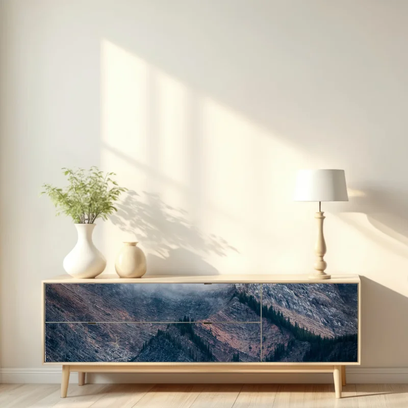 Repositionierbarer Aufkleber dramatischer alpiner gipfel im nebel