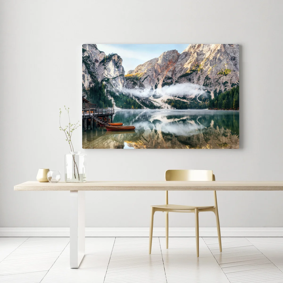 Leinwandbild nebliger alpensee mit spiegelung Leinwandbild nebliger alpensee mit spiegelung