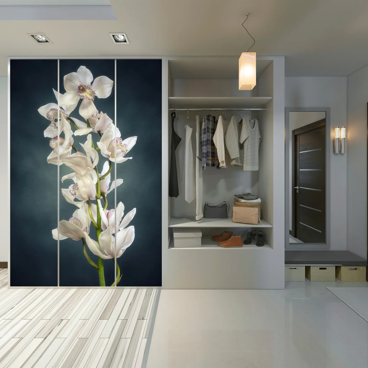 Schrankaufkleber zarte weiße orchideen vor gedämpftem hintergrund Schrankaufkleber zarte weiße orchideen vor gedämpftem hintergrund