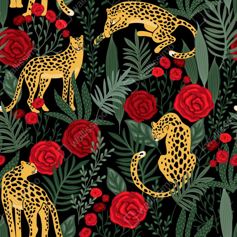 Kühlschrankaufkleber goldene geparden und rote rosen muster Kühlschrankaufkleber goldene geparden und rote rosen muster