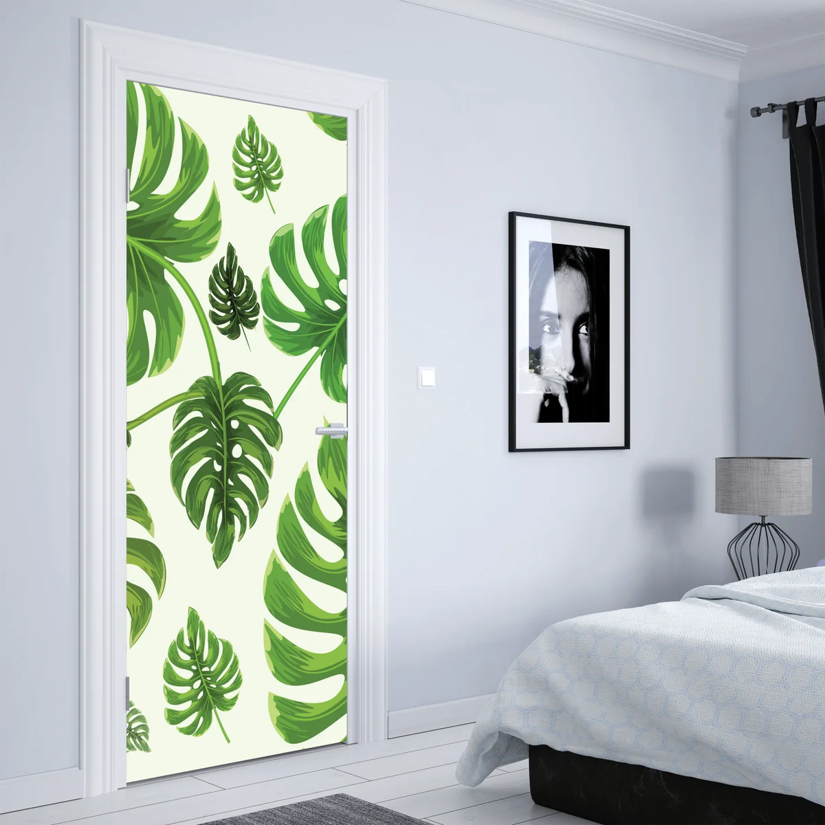 Türaufkleber tropisches monstera-blattmuster Türaufkleber tropisches monstera-blattmuster