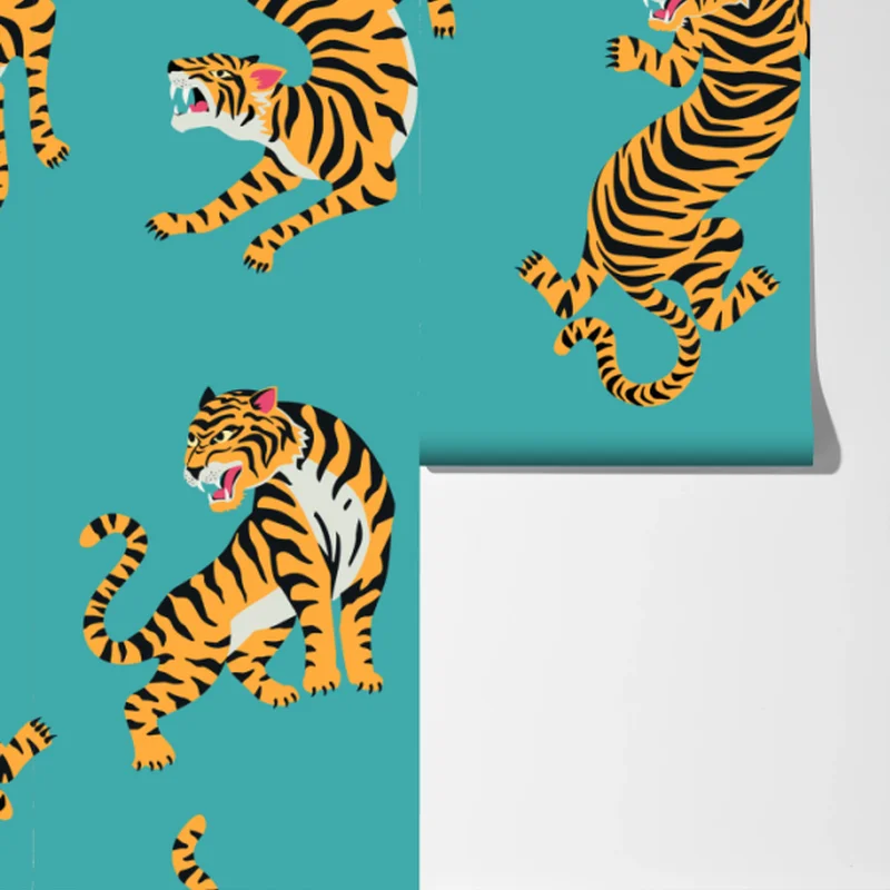 Fototapete stilisiertes tigermuster auf türkisfarbenem hintergrund Fototapete stilisiertes tigermuster auf türkisfarbenem hintergrund