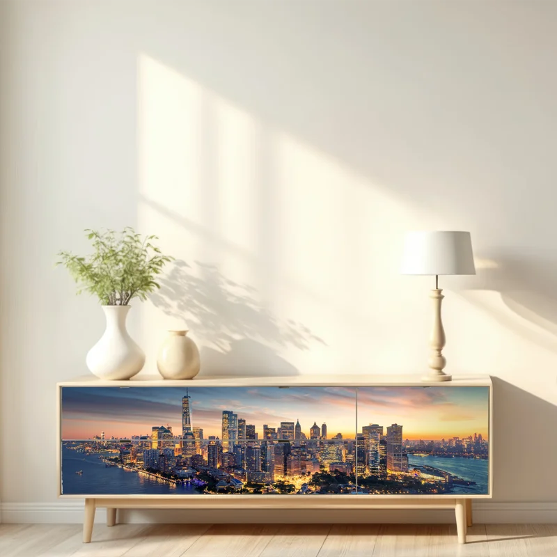 Repositionierbarer Aufkleber Manhattan panorama bei sonnenaufgang