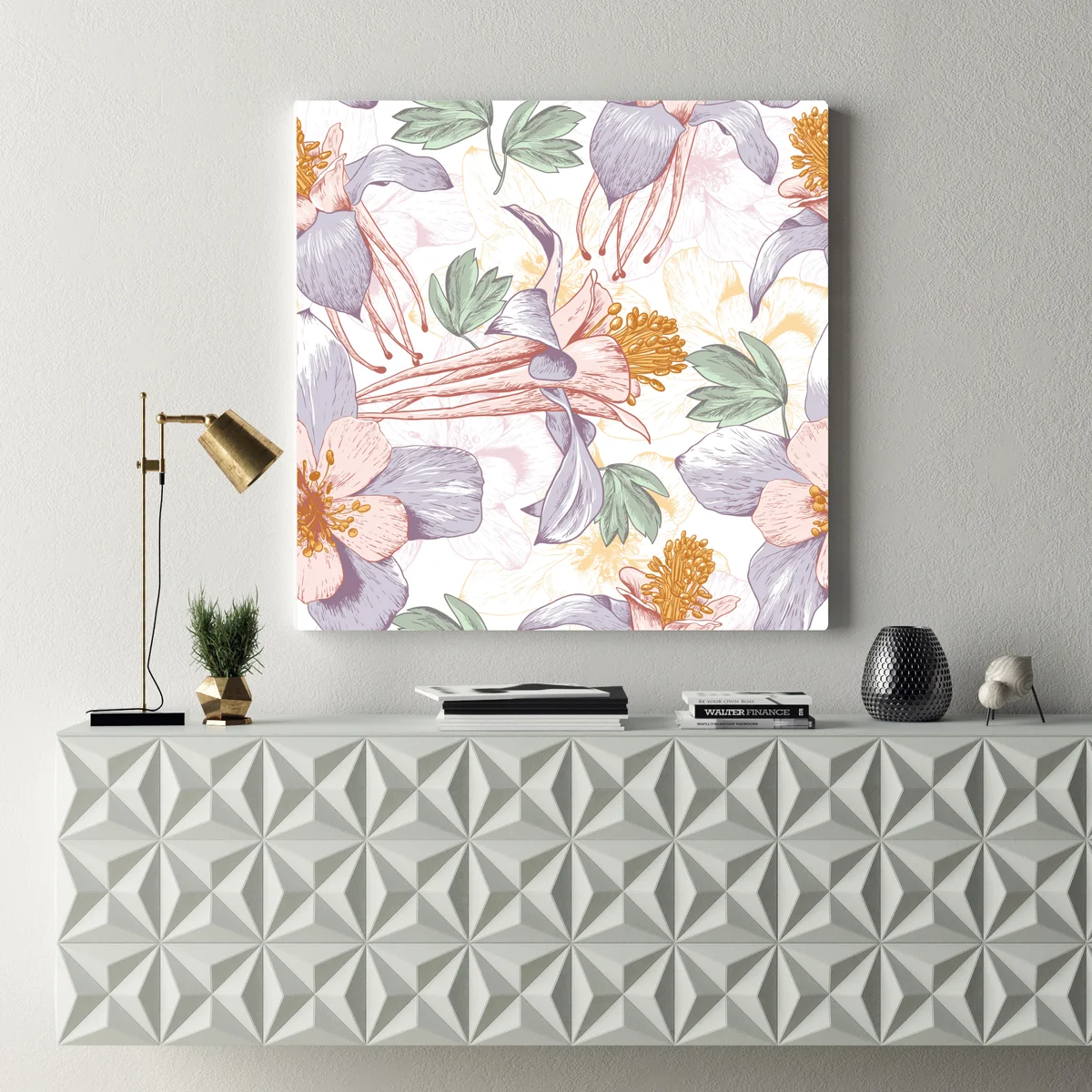 Leinwandbild zarte pastellblumen im botanischen stil Leinwandbild zarte pastellblumen im botanischen stil