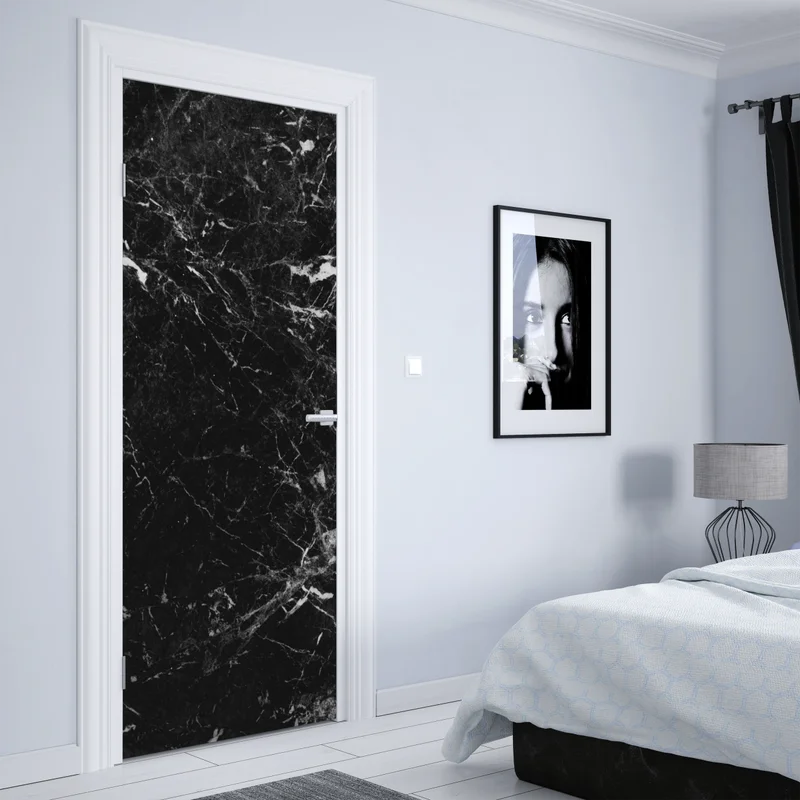 Türaufkleber schwarzer marmor mit weißen adern