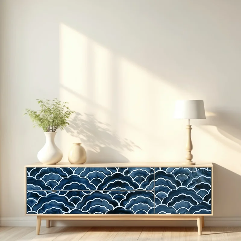 Repositionierbarer Aufkleber japanisches blaues seigaiha-wellenmuster Repositionierbarer Aufkleber japanisches blaues seigaiha-wellenmuster