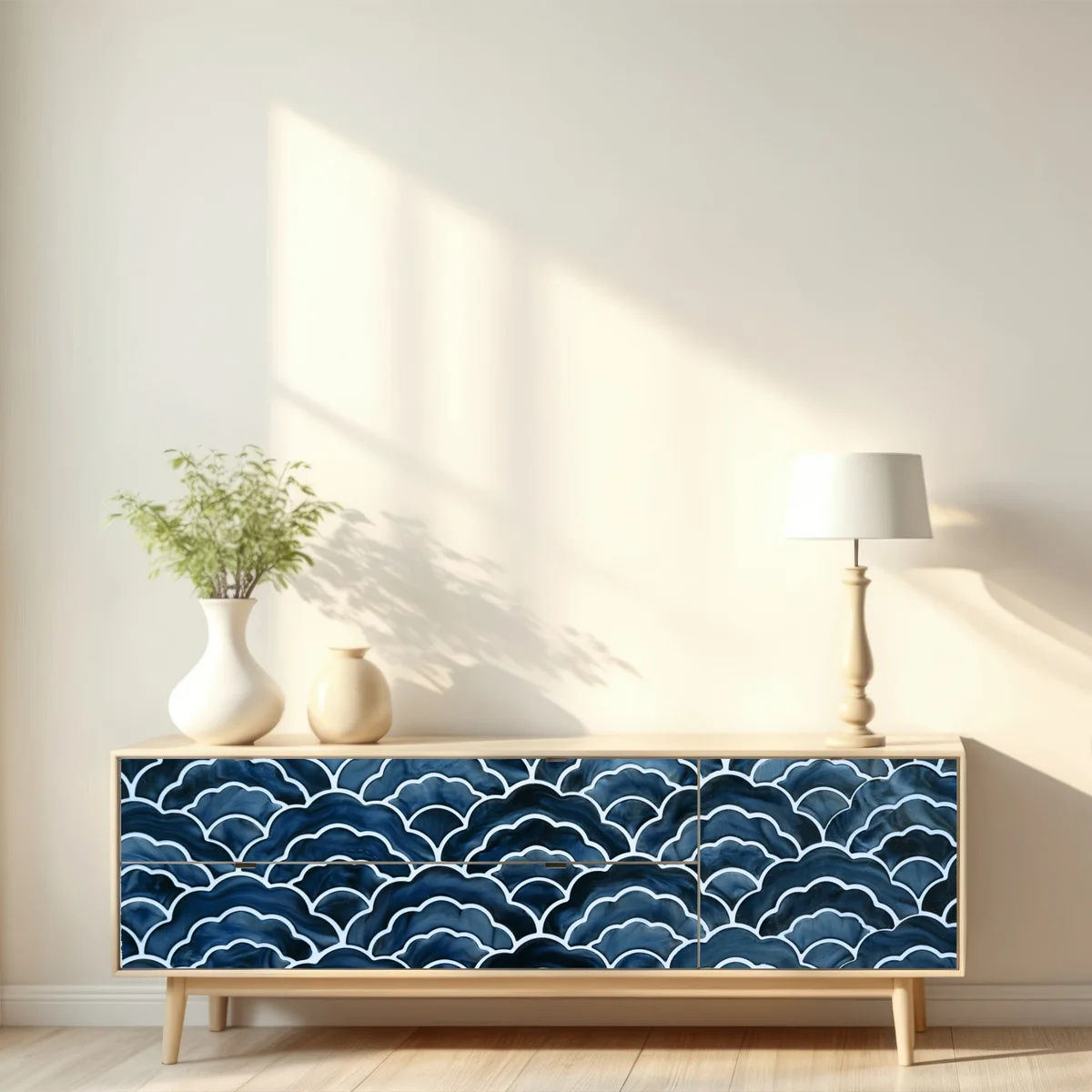 Repositionierbarer Aufkleber japanisches blaues seigaiha-wellenmuster Repositionierbarer Aufkleber japanisches blaues seigaiha-wellenmuster