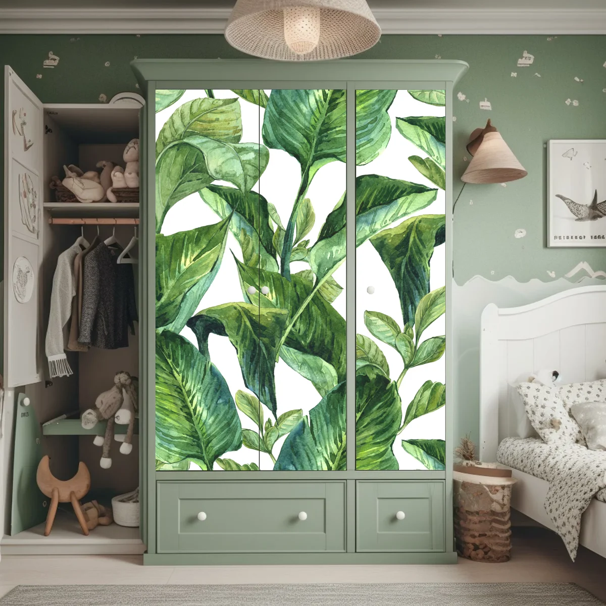 Schrankaufkleber üppiges aquarellmuster tropischer blätter Schrankaufkleber üppiges aquarellmuster tropischer blätter