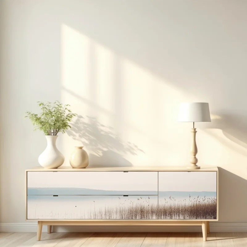 Repositionierbarer Aufkleber ruhige schilfzone am see Repositionierbarer Aufkleber ruhige schilfzone am see