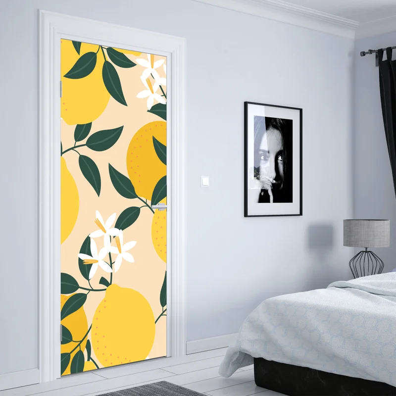Türaufkleber leuchtendes zitronenmuster mit blüten