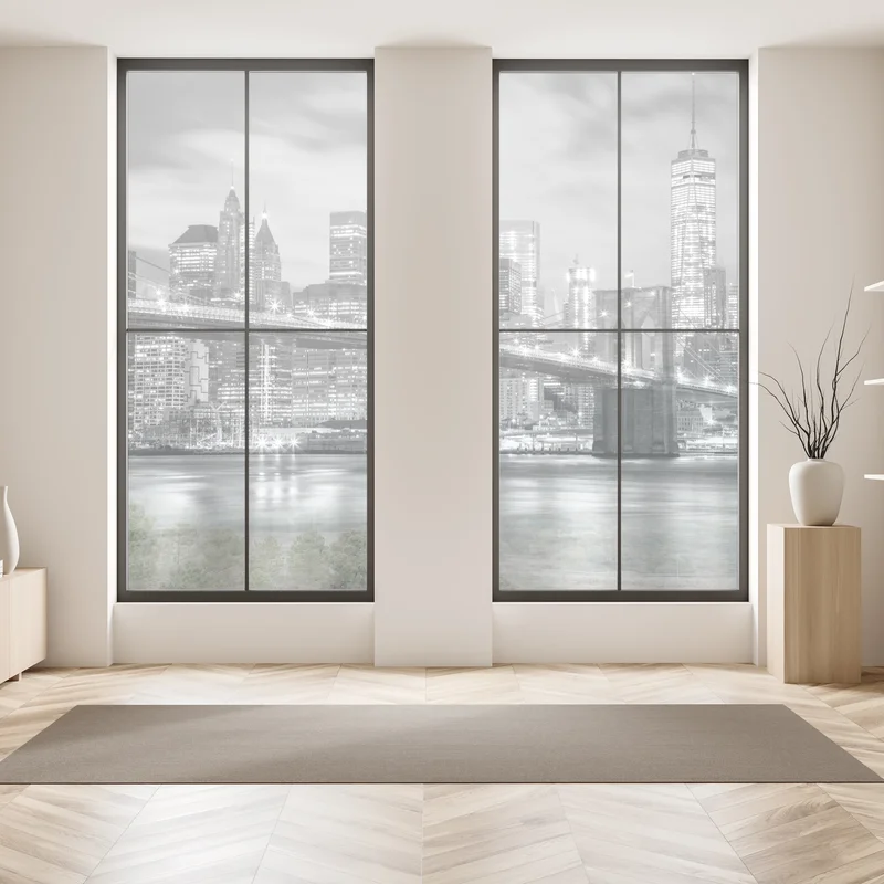 Fensteraufkleber schwarzweiß skyline von New York mit Brooklyn Bridge