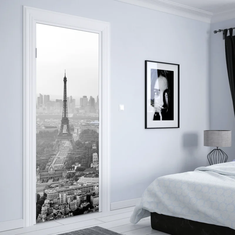 Türaufkleber elegante Eiffelturm luftaufnahme in graustufen Türaufkleber elegante Eiffelturm luftaufnahme in graustufen