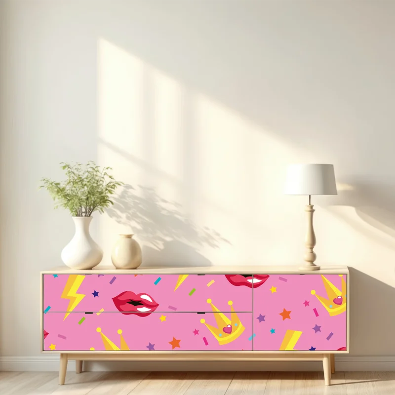 Repositionierbarer Aufkleber verspieltes prinzessinnenmuster mit kronen und lippen