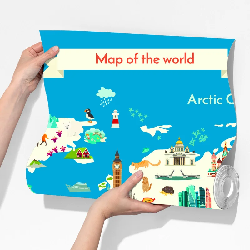 Fototapete bunte illustrierte weltkarte für kinder Fototapete bunte illustrierte weltkarte für kinder