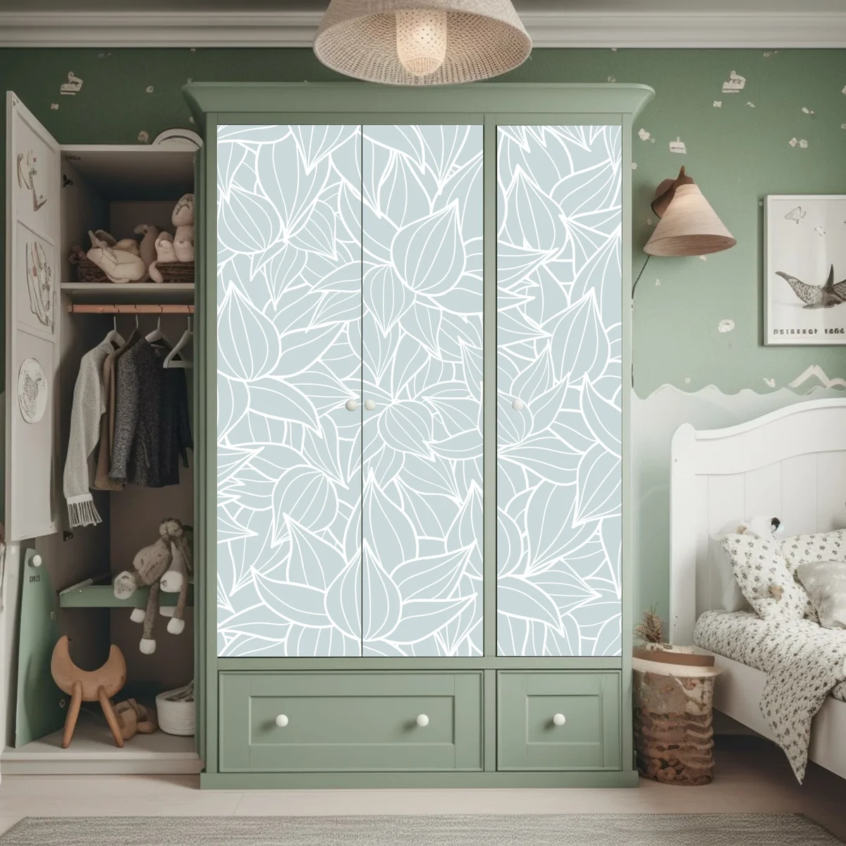 Schrankaufkleber zartes türkis blättermuster Schrankaufkleber zartes türkis blättermuster
