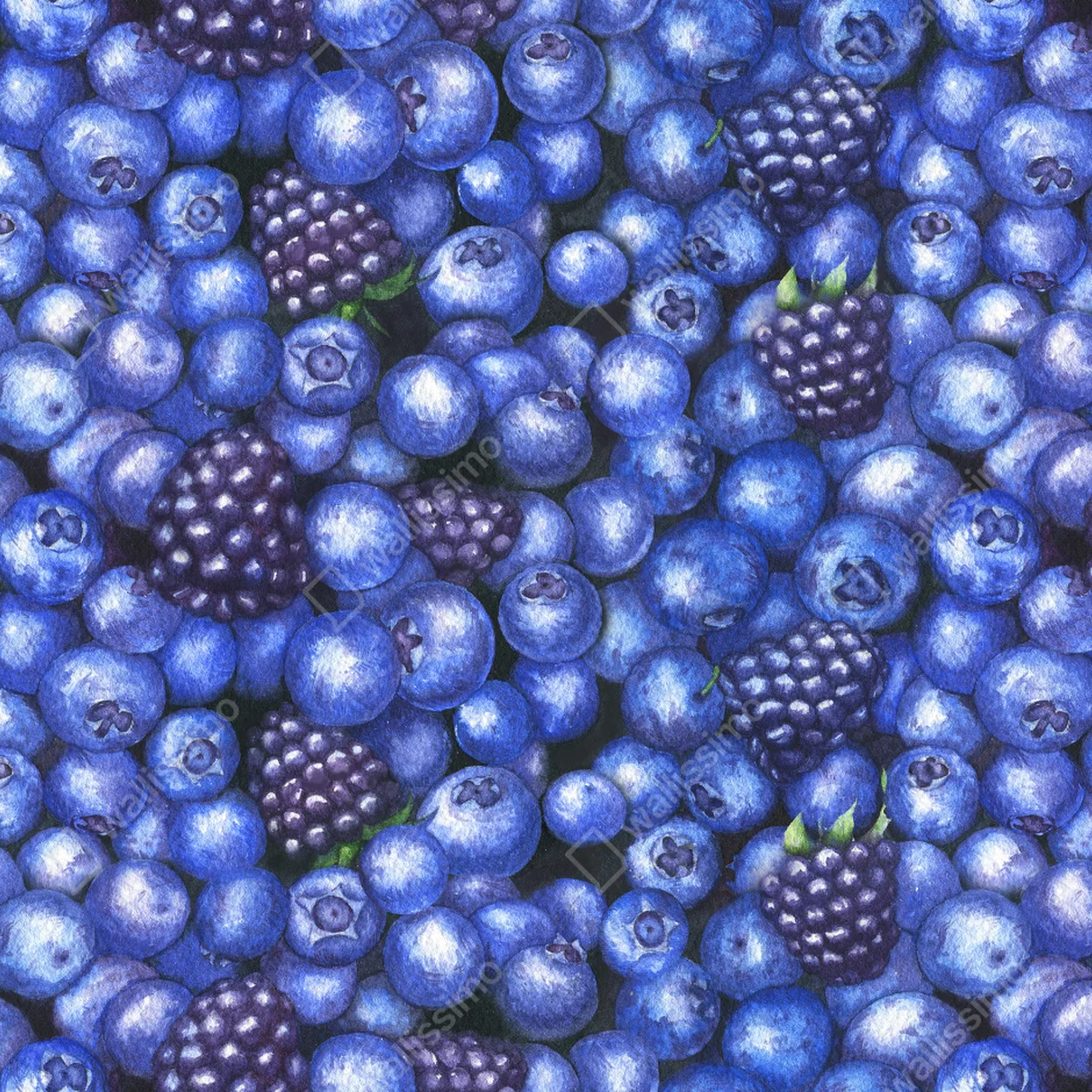 Leinwandbild aquarellmuster mit blaubeeren und brombeeren Leinwandbild aquarellmuster mit blaubeeren und brombeeren