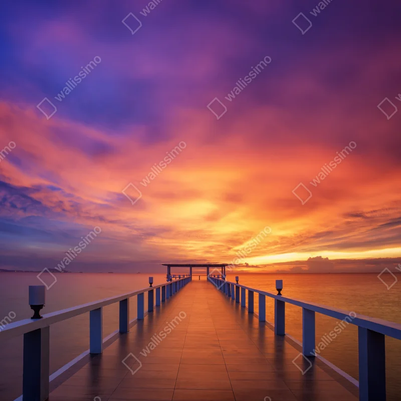 Repositionierbarer Aufkleber sonnenuntergang am steg am strand Repositionierbarer Aufkleber sonnenuntergang am steg am strand