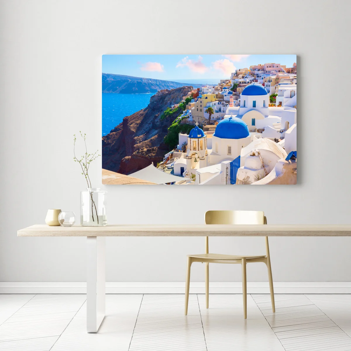 Leinwandbild Santorini blaue kuppeln und weiße häuser Leinwandbild Santorini blaue kuppeln und weiße häuser