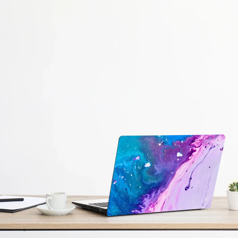 Laptop-Aufkleber lebendige blau-violette abstrakte acrylmalerei