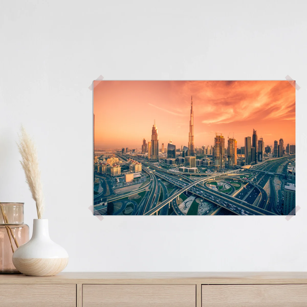 Poster Dubai skyline bei sonnenuntergang Poster Dubai skyline bei sonnenuntergang
