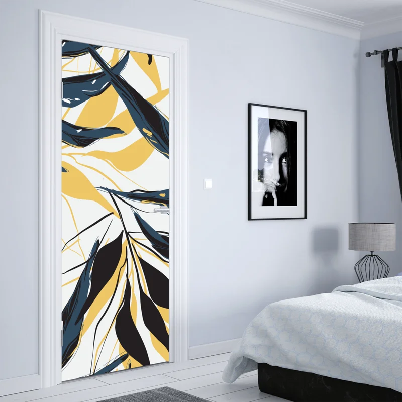 Türaufkleber marineblaue und goldene botanische blattkomposition