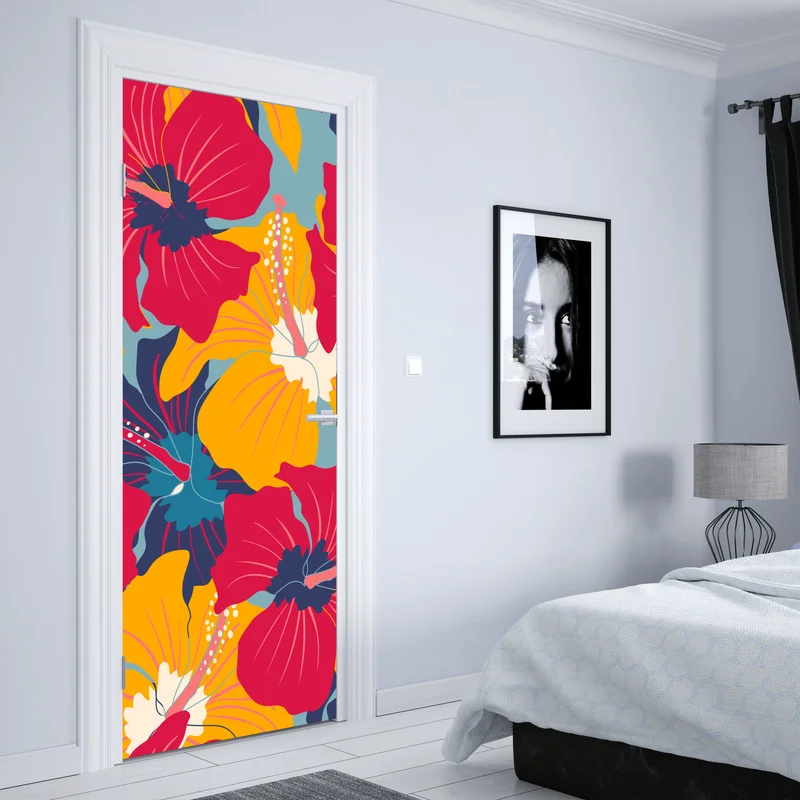 Türaufkleber lebhaftes hibiskusmuster
