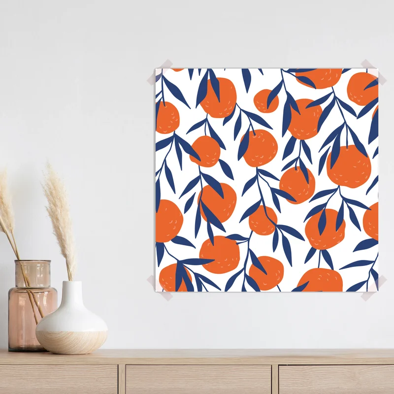 Poster leuchtendes zitrusmuster mit marineblauen blättern • Poster bei Wallnifity® Poster leuchtendes zitrusmuster mit marineblauen blättern • Poster bei Wallnifity®
