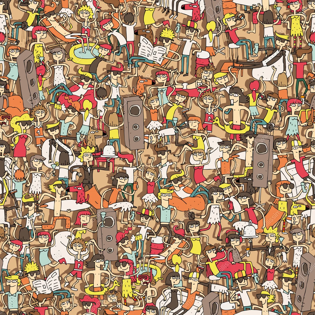 Fototapete verspieltes party-muster mit menschen Fototapete verspieltes party-muster mit menschen