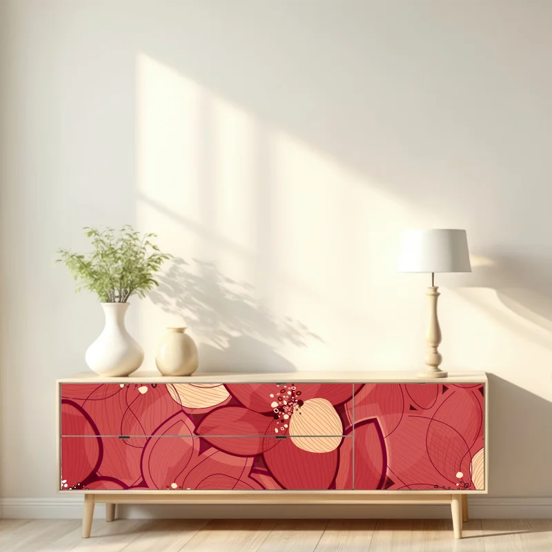 Repositionierbarer Aufkleber rotes blumenmuster mit beigen mittelpunkten