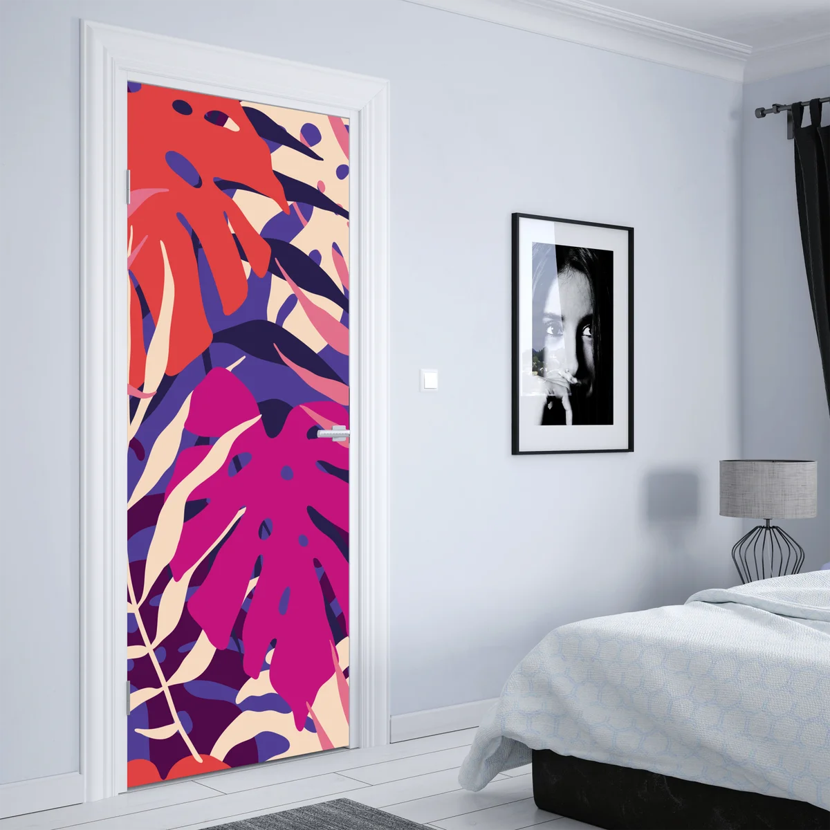 Türaufkleber pastell tropisches blattmuster Türaufkleber pastell tropisches blattmuster