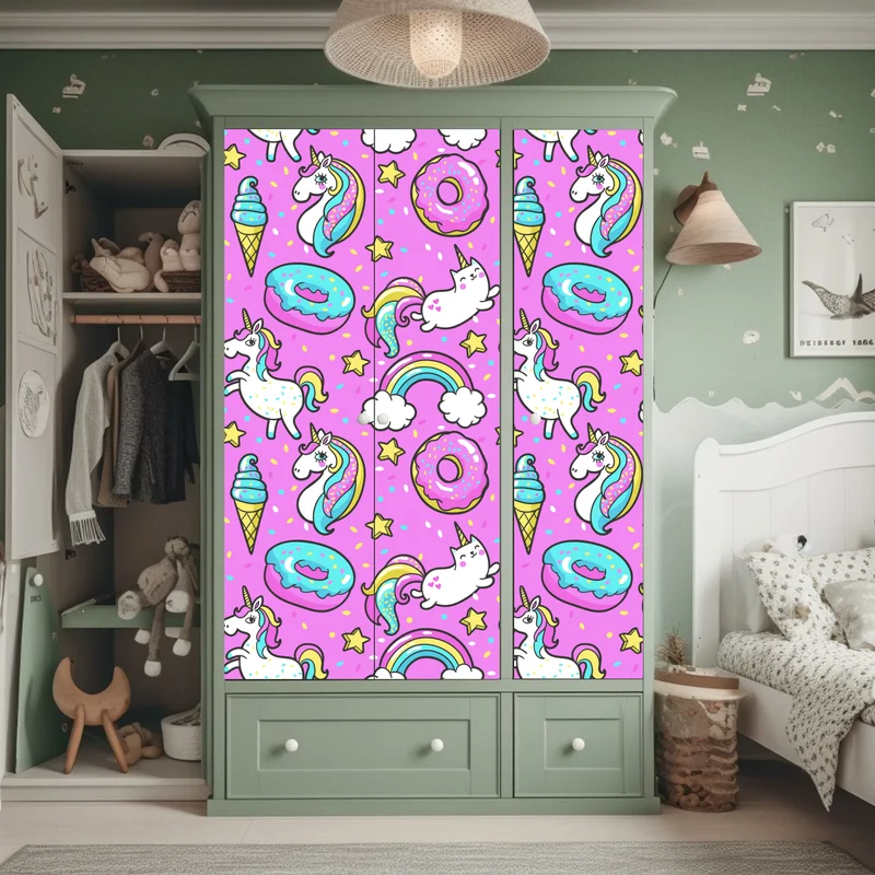 Schrankaufkleber pastell einhörner und süßigkeiten Schrankaufkleber pastell einhörner und süßigkeiten