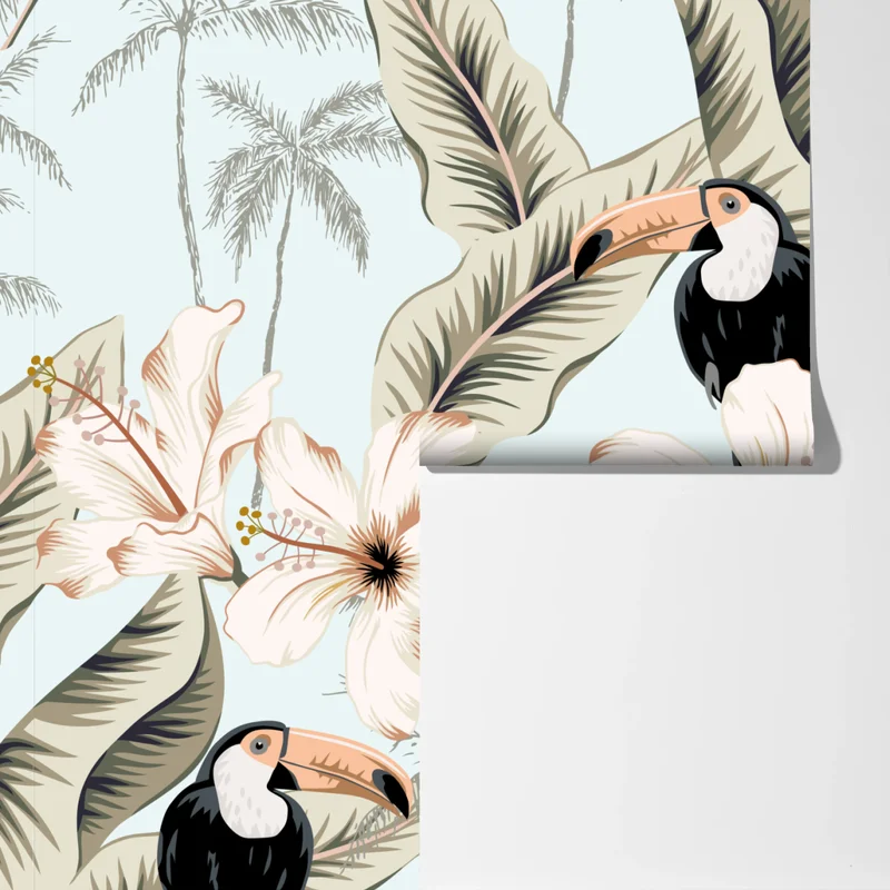 Fototapete tropisches tukan- und hibiskusmotiv Fototapete tropisches tukan- und hibiskusmotiv