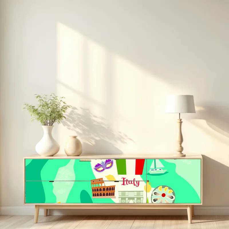 Repositionierbarer Aufkleber Italien karte mit ikonischen sehenswürdigkeiten