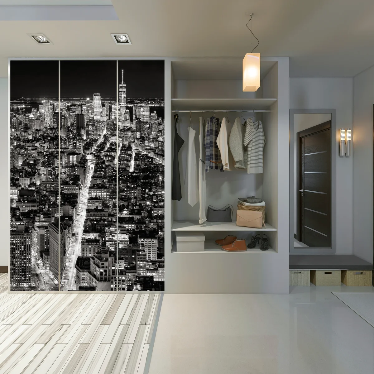 Schrankaufkleber monochrome stadtansicht bei nacht Schrankaufkleber monochrome stadtansicht bei nacht