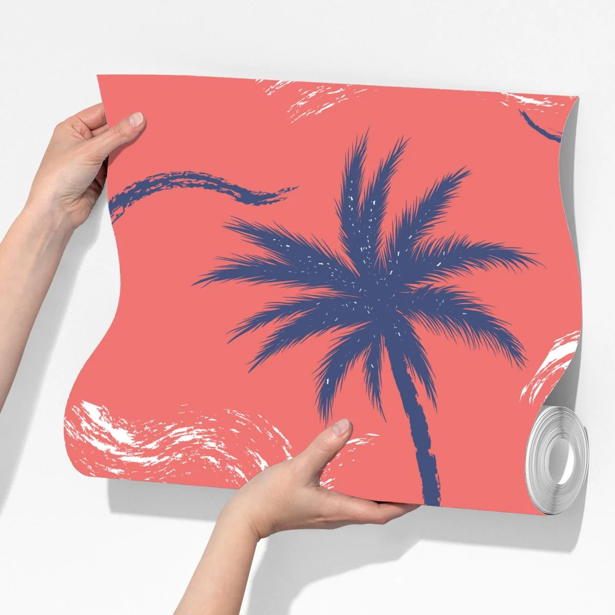 Fototapeta tropikalny wzór palm w kolorze koralowym i granatowym Fototapeta tropikalny wzór palm w kolorze koralowym i granatowym