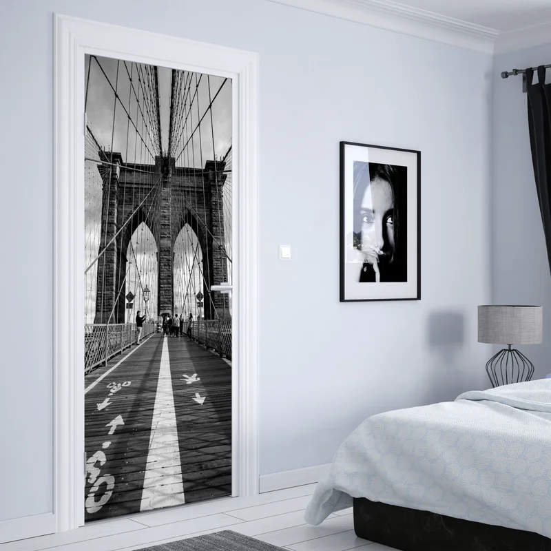 Türaufkleber Brooklyn Bridge perspektive in monochrom