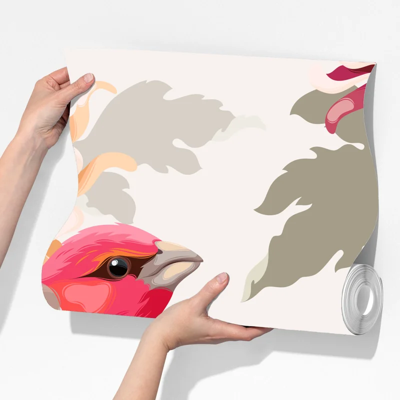 Fototapete rosa vögel und chryzanthemenmuster Fototapete rosa vögel und chryzanthemenmuster