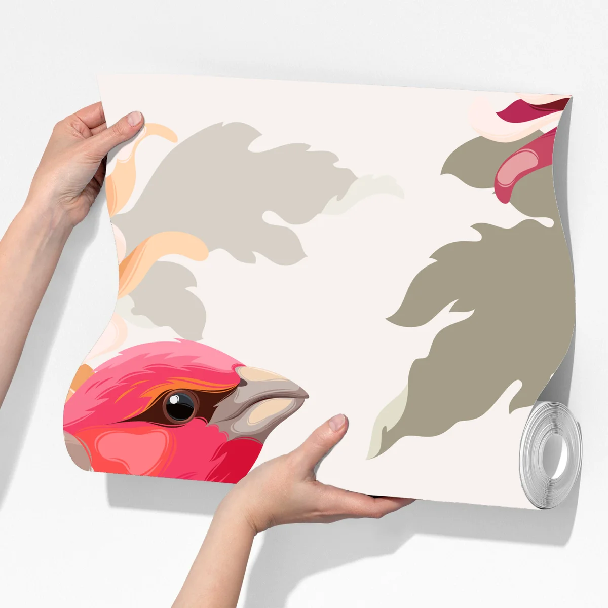 Fototapete rosa vögel und chryzanthemenmuster Fototapete rosa vögel und chryzanthemenmuster