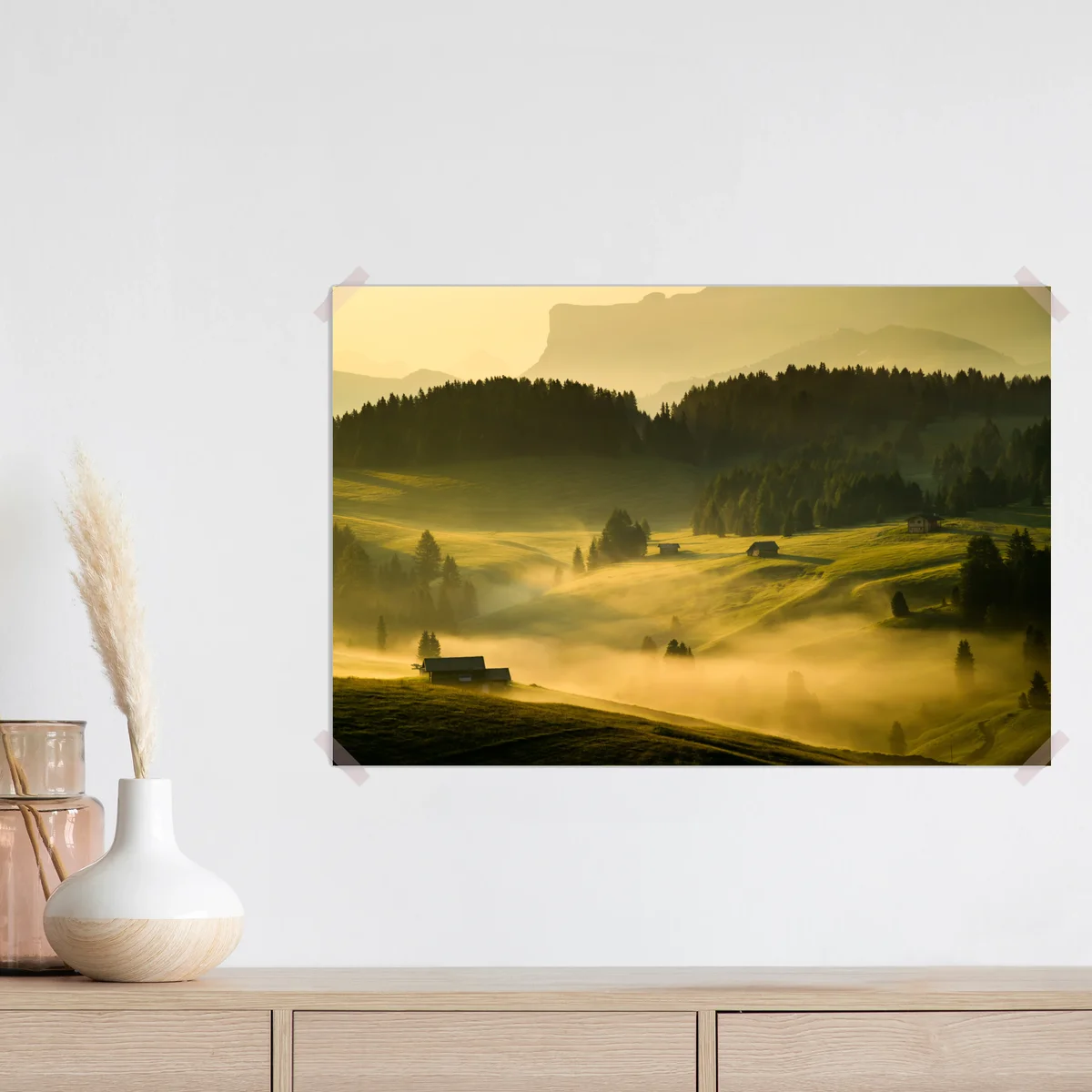 Poster Seiser Alm sonnenaufgang über Langkofel und alpine wiesen • Poster bei Wallnifity® Poster Seiser Alm sonnenaufgang über Langkofel und alpine wiesen • Poster bei Wallnifity®