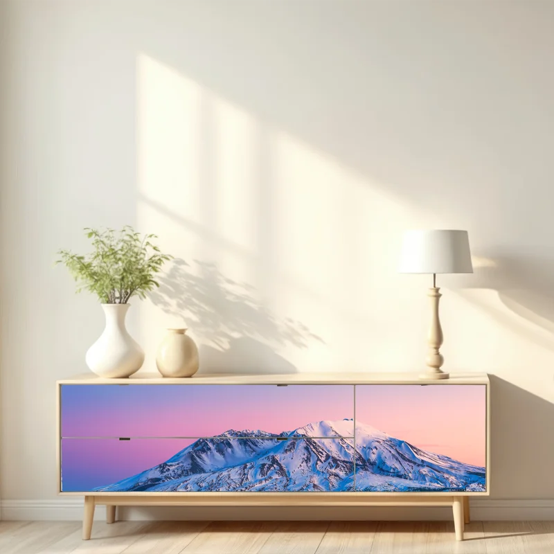 Repositionierbarer Aufkleber sonnenuntergang über Mount St. Helens im winter