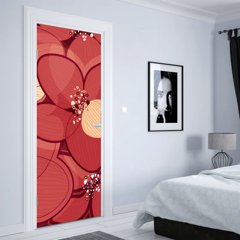 Türaufkleber rotes blumenmuster mit beigen mittelpunkten Türaufkleber rotes blumenmuster mit beigen mittelpunkten