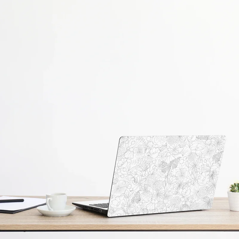 Naklejka na laptopa delikatny ręcznie rysowany kwiatowy wzór liniowy