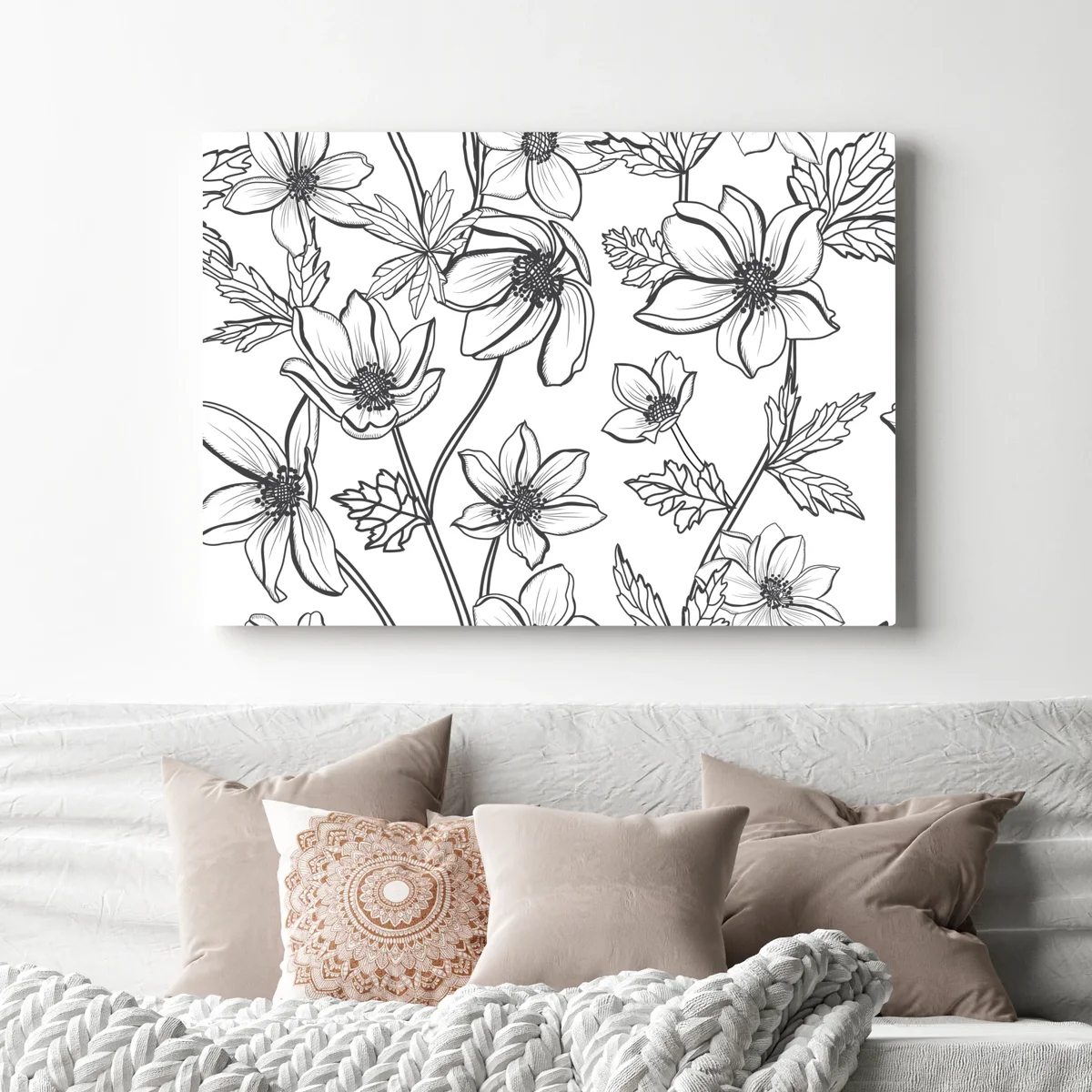 Leinwandbild botanische linienzeichnung mit blumen Leinwandbild botanische linienzeichnung mit blumen