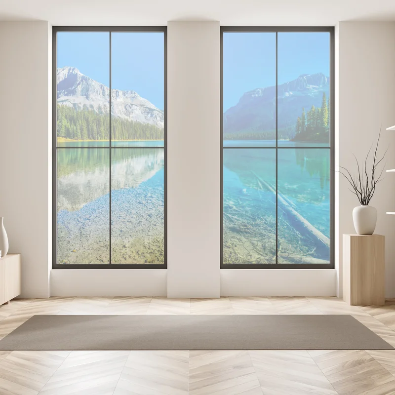 Fensteraufkleber türkises alpensee mit bergreflexionen Fensteraufkleber türkises alpensee mit bergreflexionen