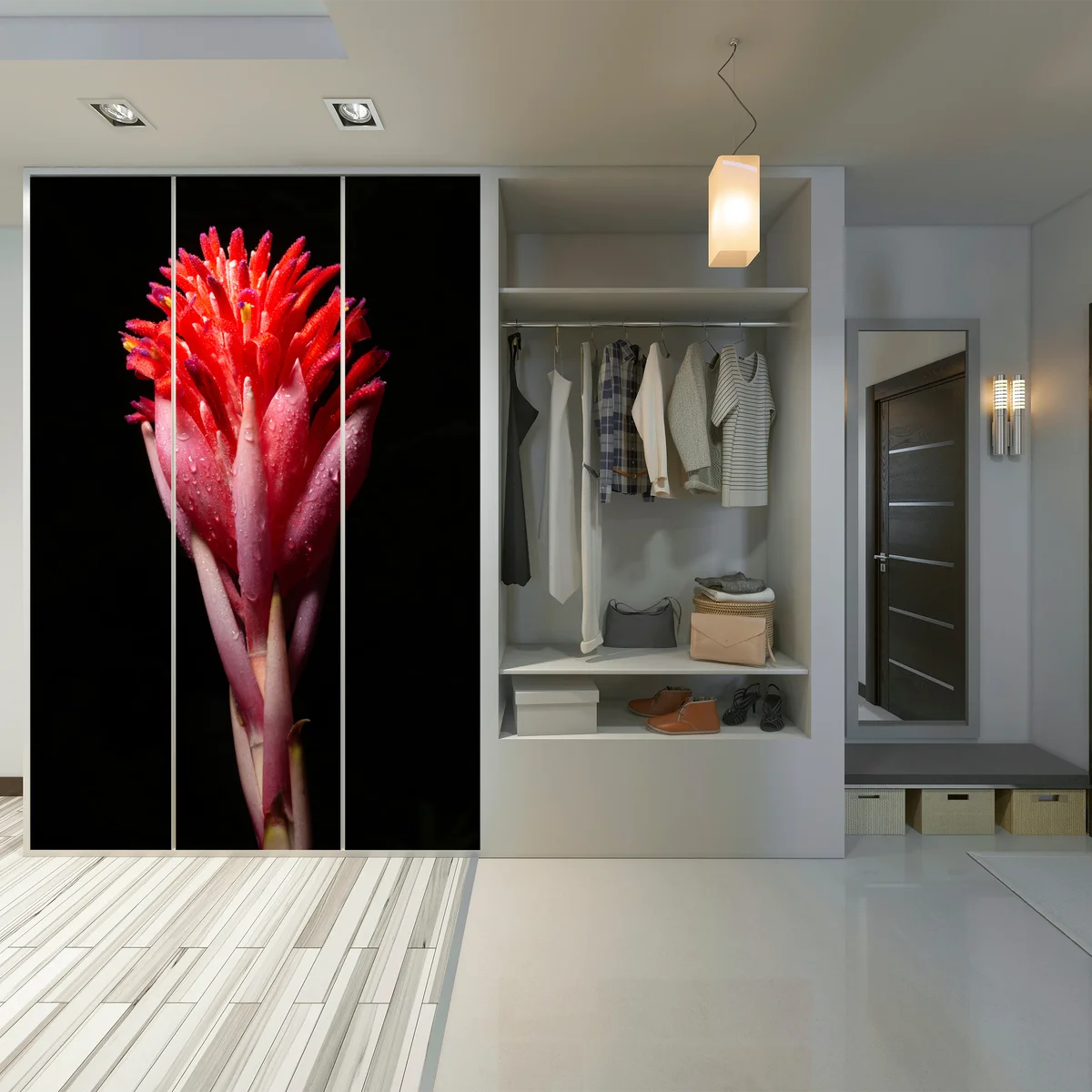 Schrankaufkleber leuchtende rosa blüte vor schwarzem hintergrund Schrankaufkleber leuchtende rosa blüte vor schwarzem hintergrund