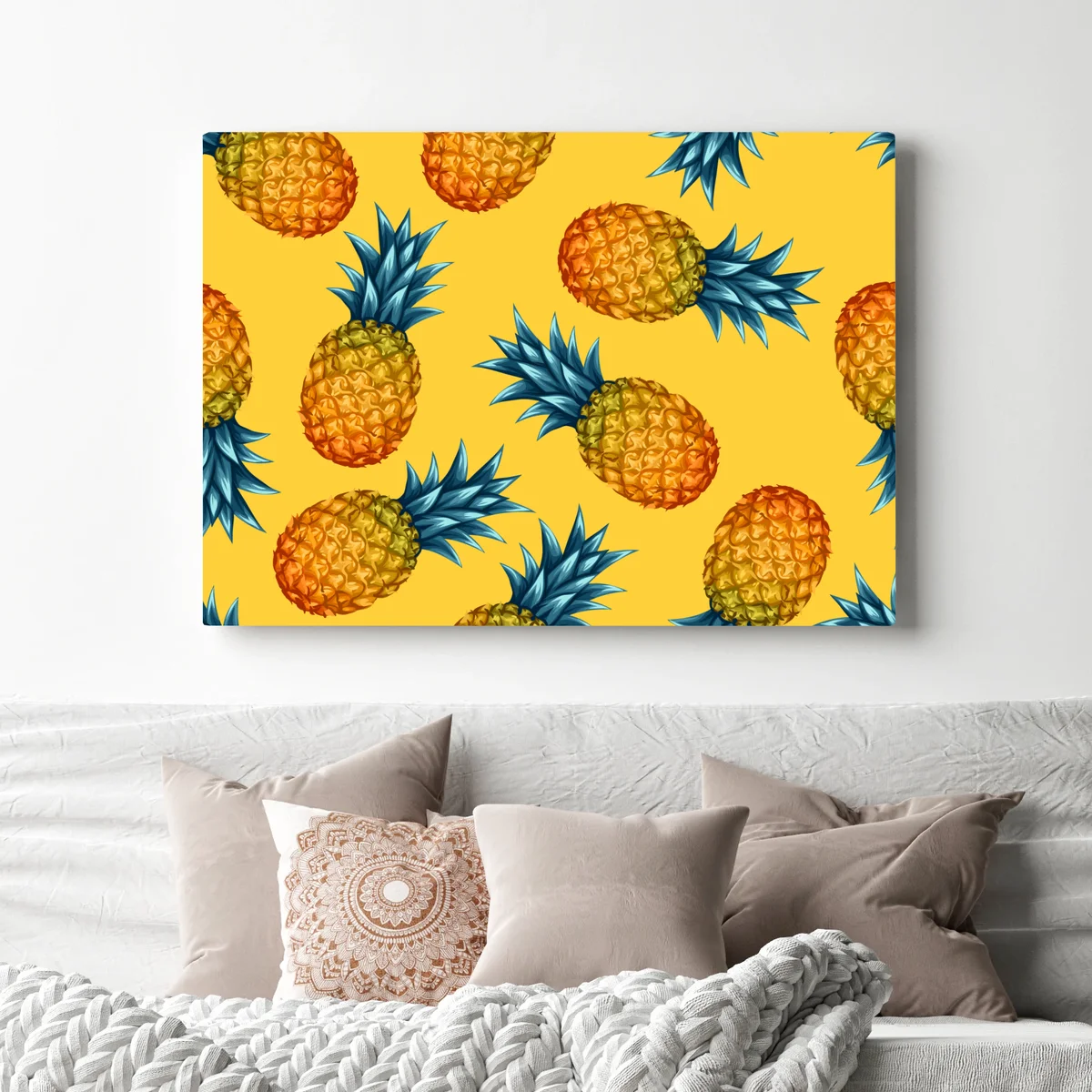 Leinwandbild tropisches ananasmuster auf gelbem hintergrund Leinwandbild tropisches ananasmuster auf gelbem hintergrund