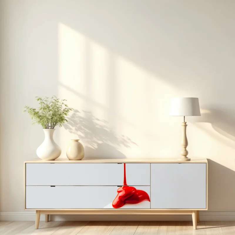 Repositionierbarer Aufkleber rote farbtröpfchen auf weißem ei