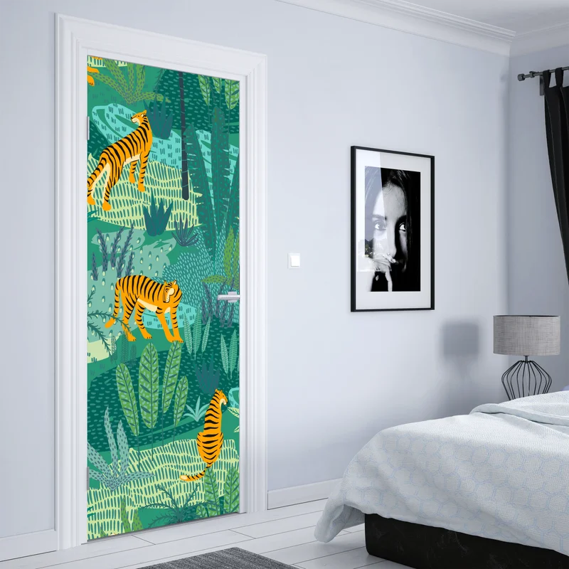 Türaufkleber tropischer dschungel mit tigern