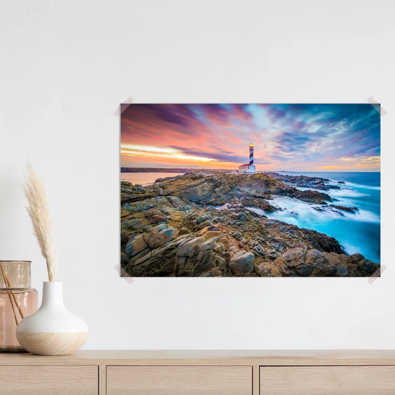 Poster sonnenuntergang bei leuchtturm Favaritx, Menorca Poster sonnenuntergang bei leuchtturm Favaritx, Menorca